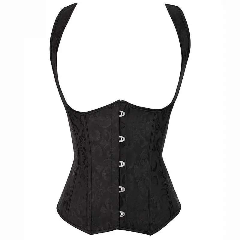 

Women Bustier Busk Closure Waist Trainer Floral Corset Shoulder Strap Spiral Steel Boned Outfit Vest Underbust Plus Size