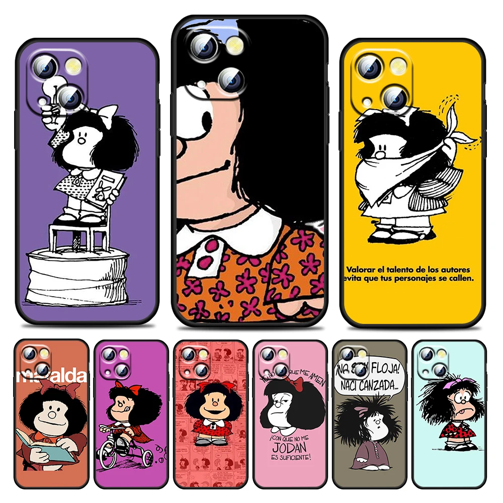 

Popular Cute Mafalda For Apple iPhone 13 12 11 Pro Max Mini XS Max X XR 6 7 8 Plus 5S SE2020 Soft Black Phone Case