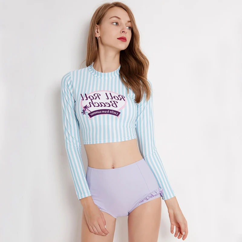 Bathing Suit 2 Piece Swimsuit Swimming Rashguard for Women Surfing New Korean Two Long Sleeve Rash Guard | Спорт и развлечения