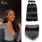 Пупряди волос Remy Forte, 30 дюймов, прямые пряди с застежкой, с фронтальной, бразильские, плетенпряди волос, 34 пряди