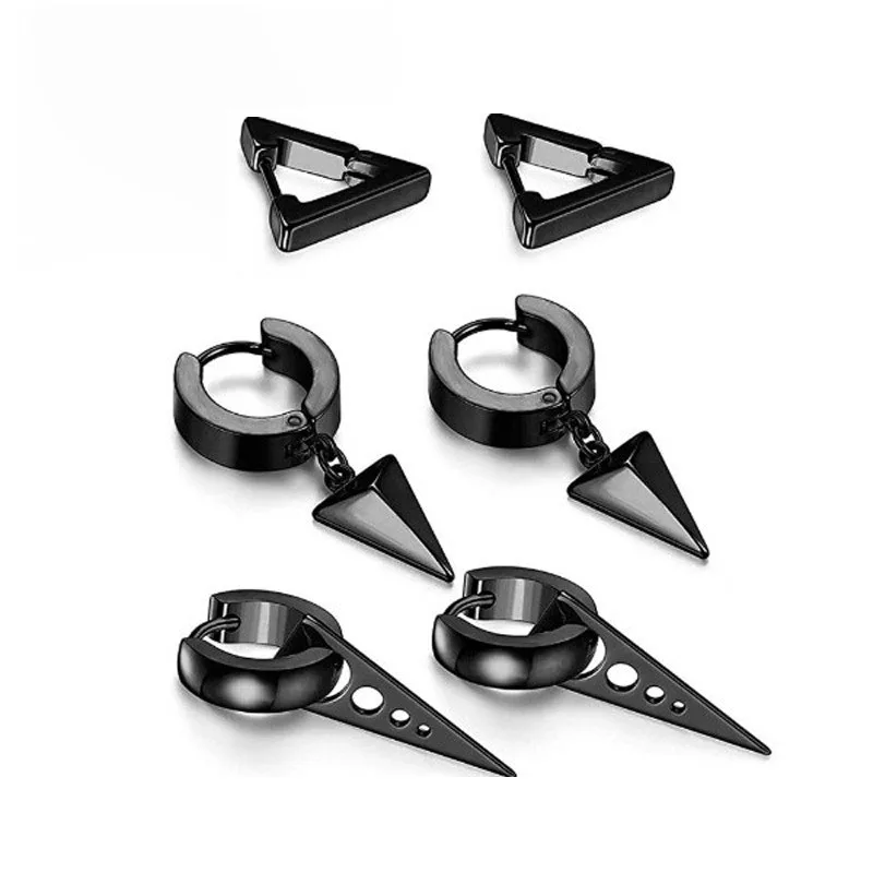 

Classic Triangle Shaped Stainless steel Earring sets For Women Girls Fashion Punk Geometric Pendant Stud Ear Jewelry 3 pairs