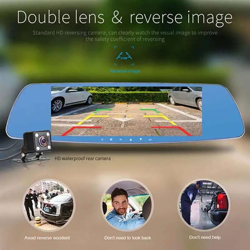 

7 Inch Touch Screen Car DVR Dual Lens Camera Rearview Mirror Video Recorder Dash Cam Auto Camera