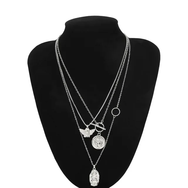 Silver Ingemark, винтажное ожерелье в богемном стиле с кулоном Девы Марии, многослойная маска, украшение для лица, монета, длинная цепочка, ожерелье для женщин, рождественский подарок - Окраска металла: Silver
