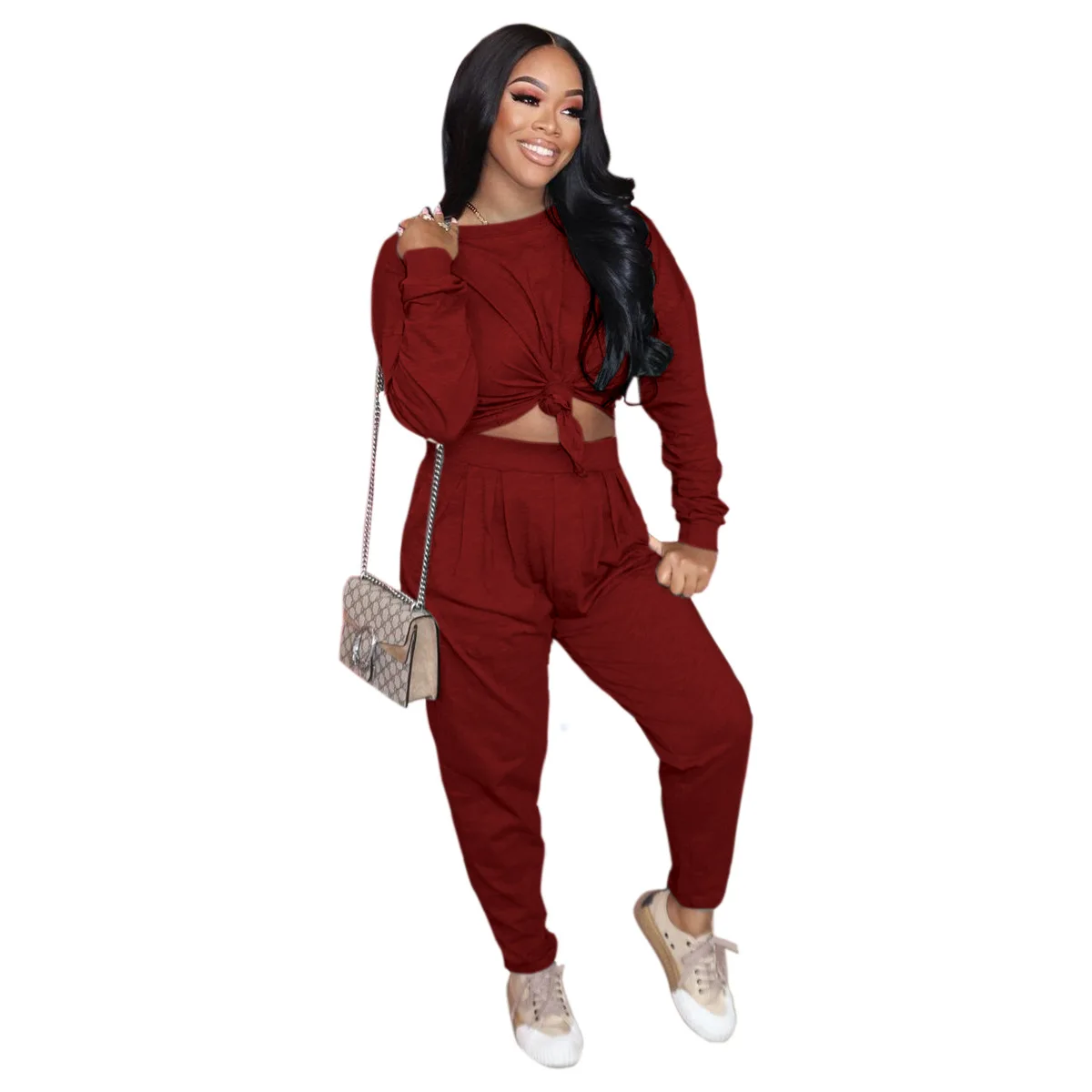 

SSEURAT Women Set Solid Full Sleeve Tops and Harem Pants Two 2 Piece Sets Tracksuit Fashion Outfit Summer 2021