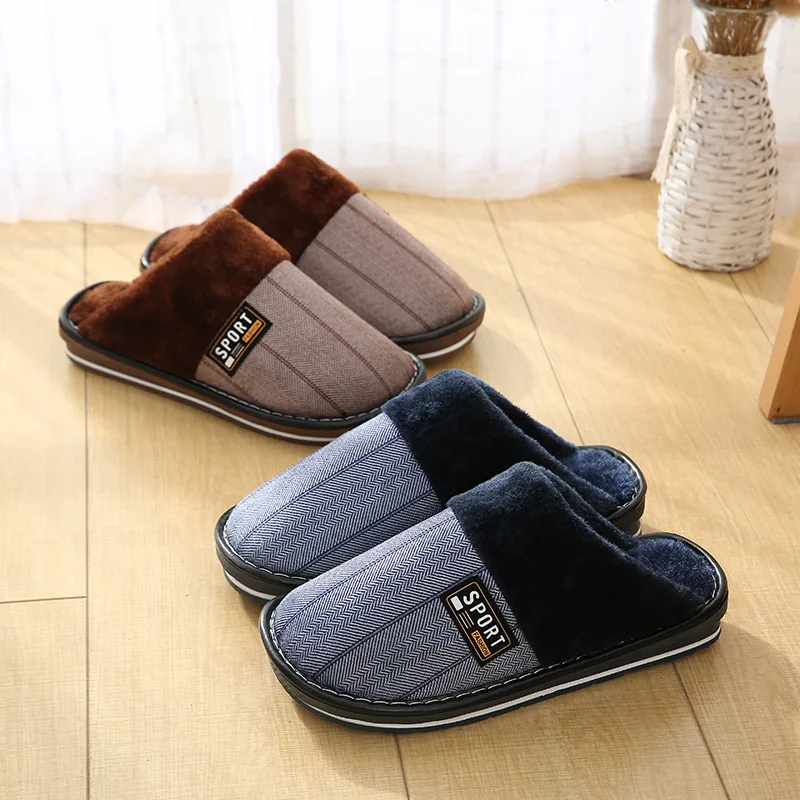 Мужские тапочки мужские зимние на плоской подошве короткие плюшевые домашние в