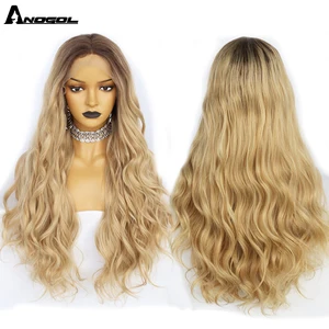 Anogol Омбре пепепельный светлый длинный прямой синтетический кружевной передний парик с детскими волосами прямые парики для женщин парик средней части