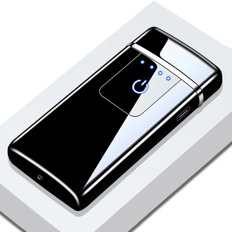 USB зажигалка для сигарет Touch Fire ветрозащитная металлическая с двойной плазменной