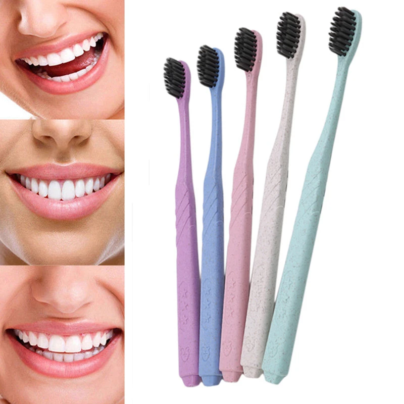 

5PCS/Set Eco Friendly Toothbrush Natural Wheat Straw Handle Bamboo Charcoal Bristle Adult Soft Ultra Fine Bristles Toothbrushes