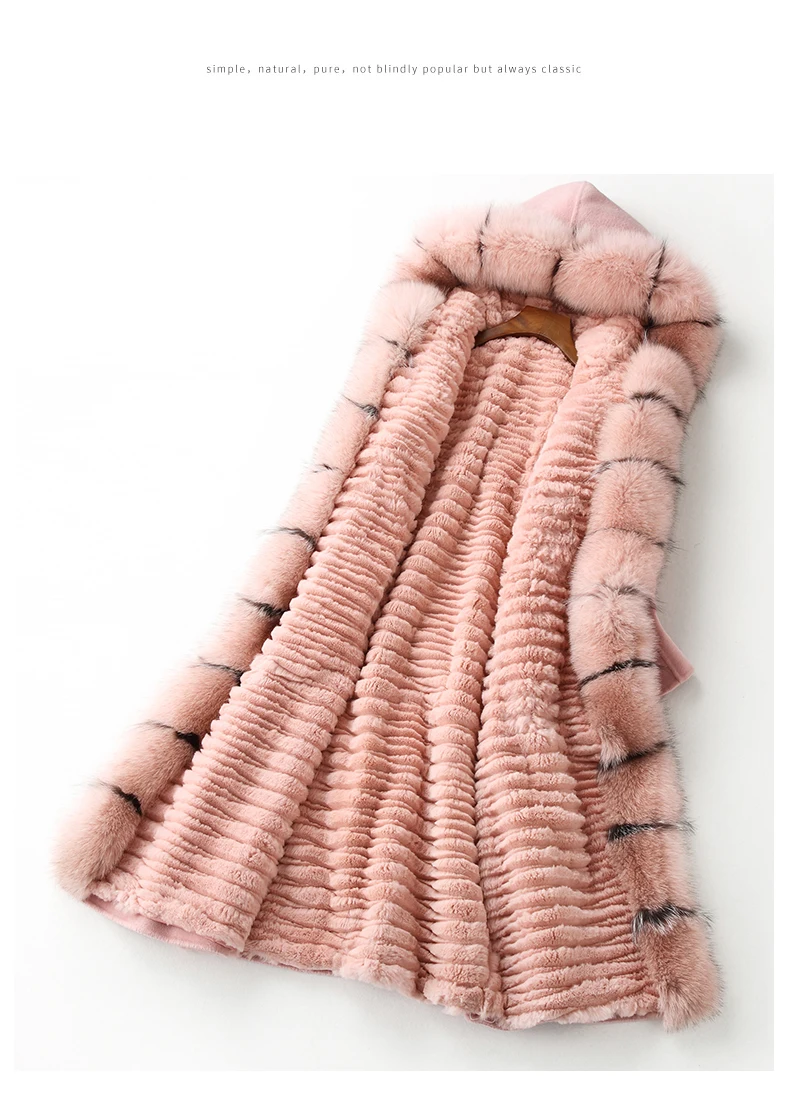 

Real Fox Fur Coat Detached Lining Natural Rex Rabbit Fur Parka 100% Double Side Wool Cashmere Coat Casaco Feminino dropshipping