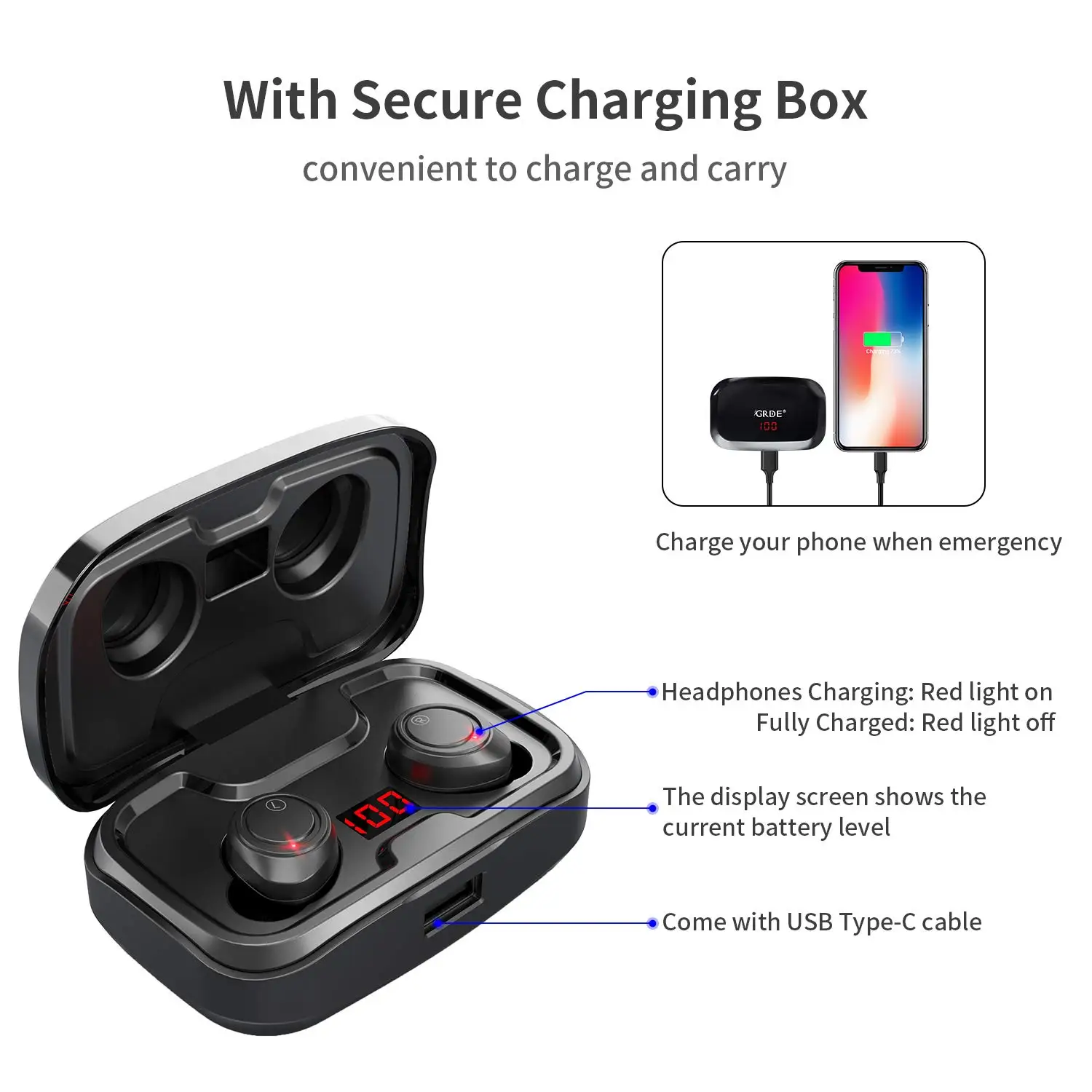 

X10 TWS Wireless Earbuds Bluetooth 5.0 Earphones 105H Play Time with 3000 MAh Charging Case Stereo & Mic Wireless Headset