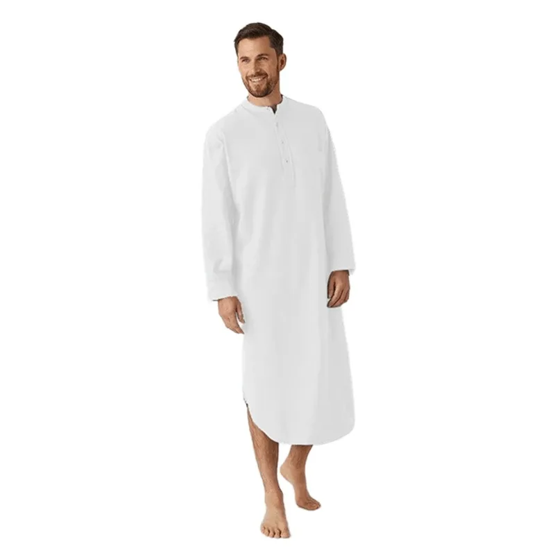 

Muslim Men Long Sleeve Solid Color Breathable Robes 2021 Stand Collar Islamic Arabic Kaftan Men Abaya