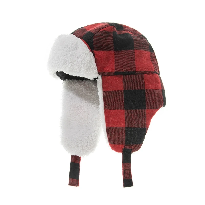 

Winter Warm Baby Grids Pattern Ear Flap Hat Gloves Set Soft Cotton Lei Feng Beanies Mitten Kit for Kids Children P31B