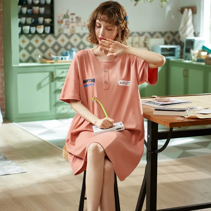 

2020 Hot Summer Sexy Cotton Nightgown for Women Short Sleeve Cartoon Student Home Dress Sleepwear Night Dress Nightdress Nighty