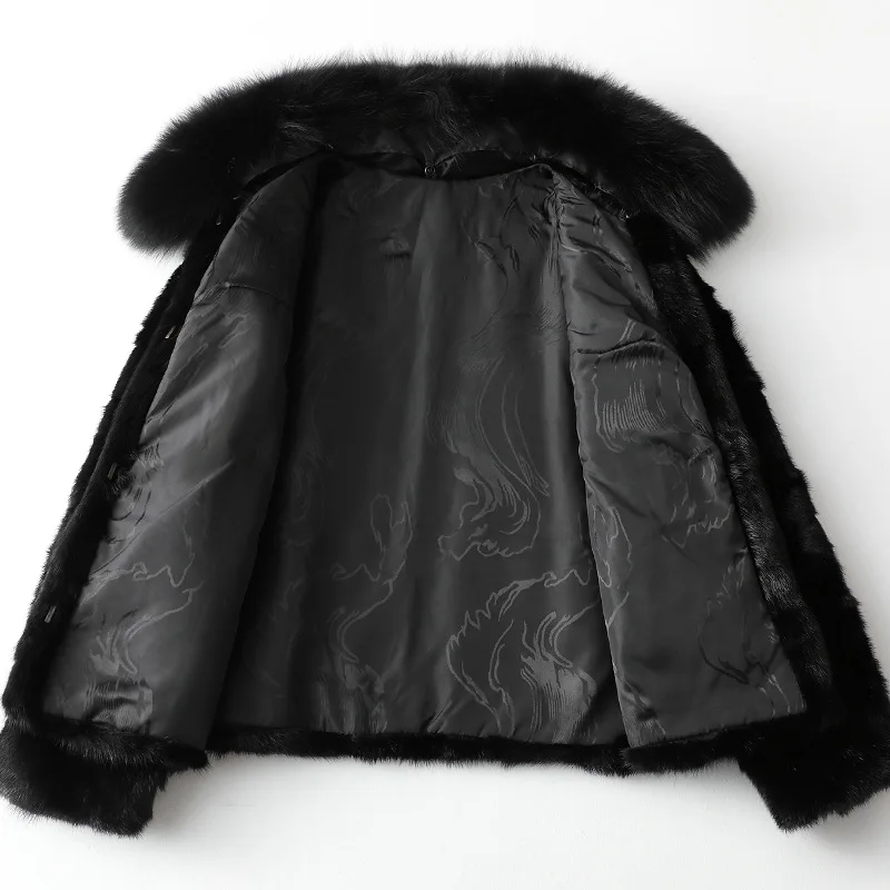 Winter Warm Thick 2020 Fox Collar Mink Coat for Women Black Office New Mink Fur Jacket with Removable Collar Silk Lining Wb56
