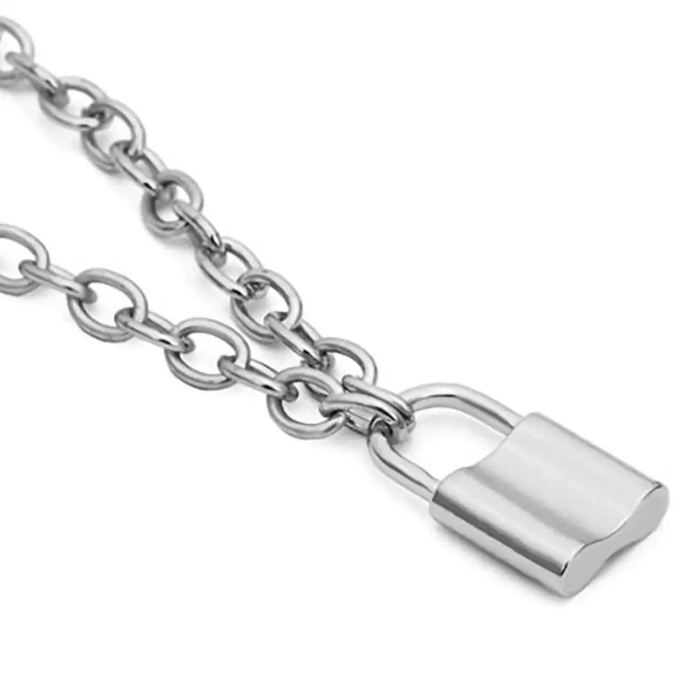 Панк Серебряный цветной висячий замок из нержавеющей стали колье звенья цепи