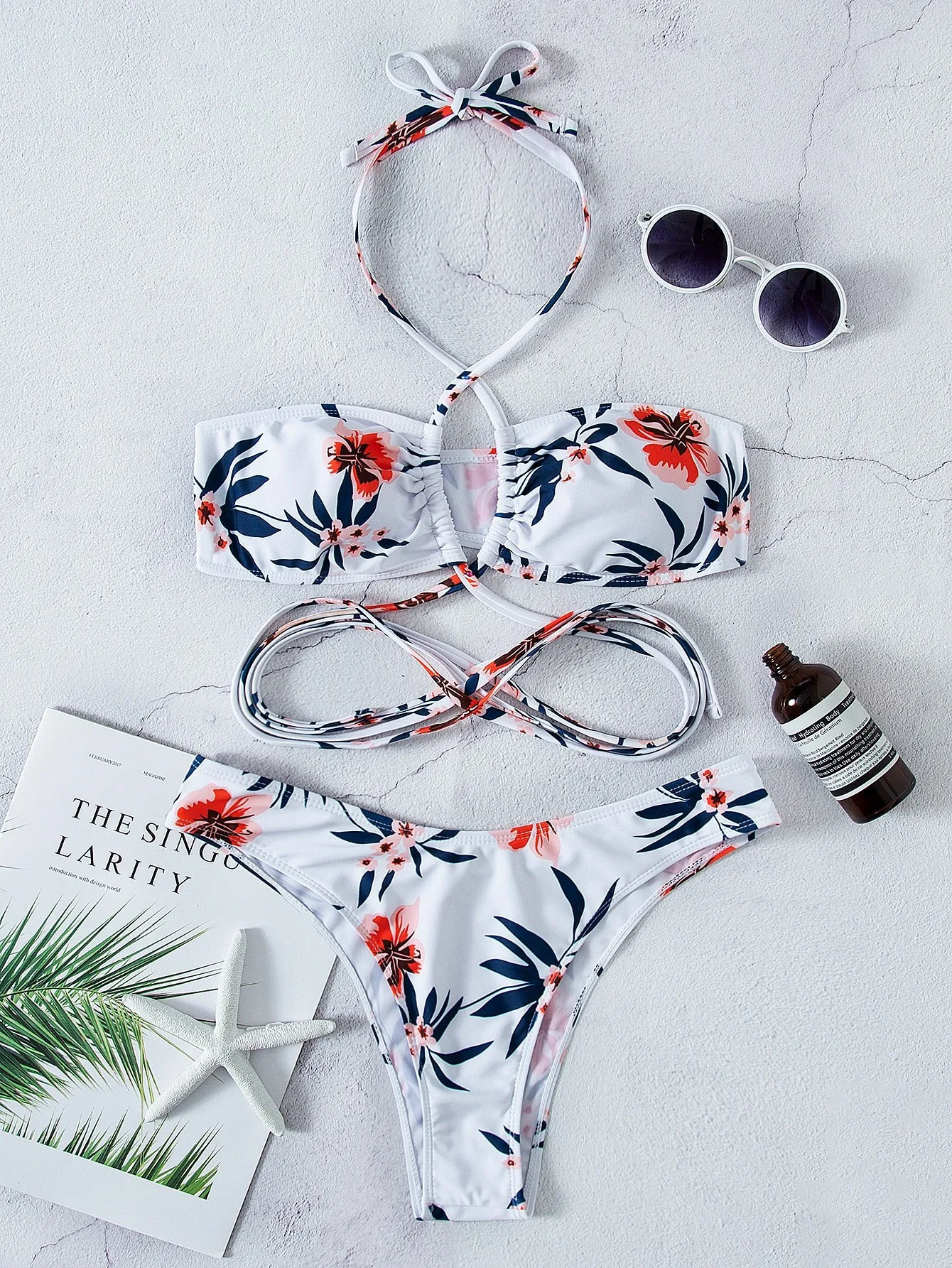 Бикини женское Бандажное с цветочным принтом и высокой талией 2022 | Женская одежда