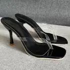 Шлепанцы женские прозрачные, квадратный носок, высокий каблук, сланцы, прозрачные сандалии-Желе, летняя обувь