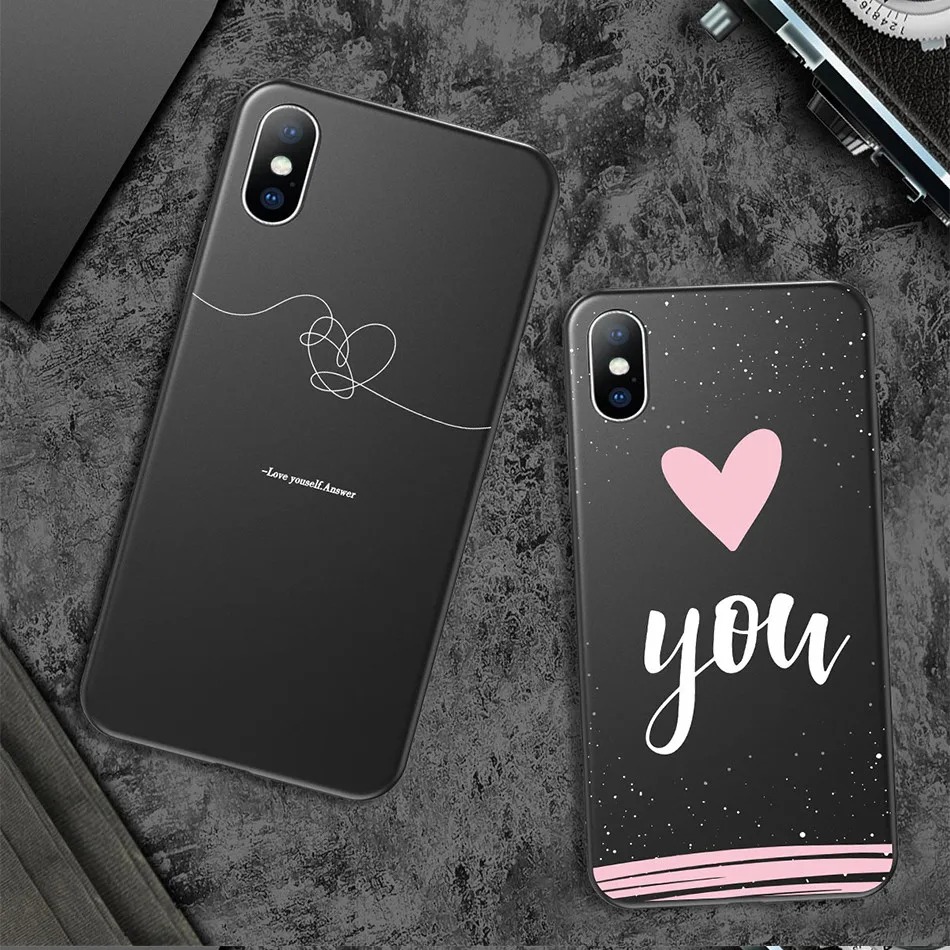 USLION чехол для телефона с буквенным принтом для iPhone X XS XR 11 Pro Max, чехол с сердечком, Мягкий ТПУ силиконовый чехол s для iPhone 8 7 6 6s Plus