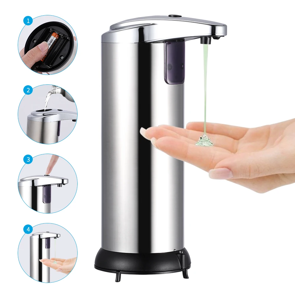 

250ml Stainless Steel Automatic Soap Dispenser Handsfree Automatic IR Smart Sensor Touchless Soap Liquid Dispenser