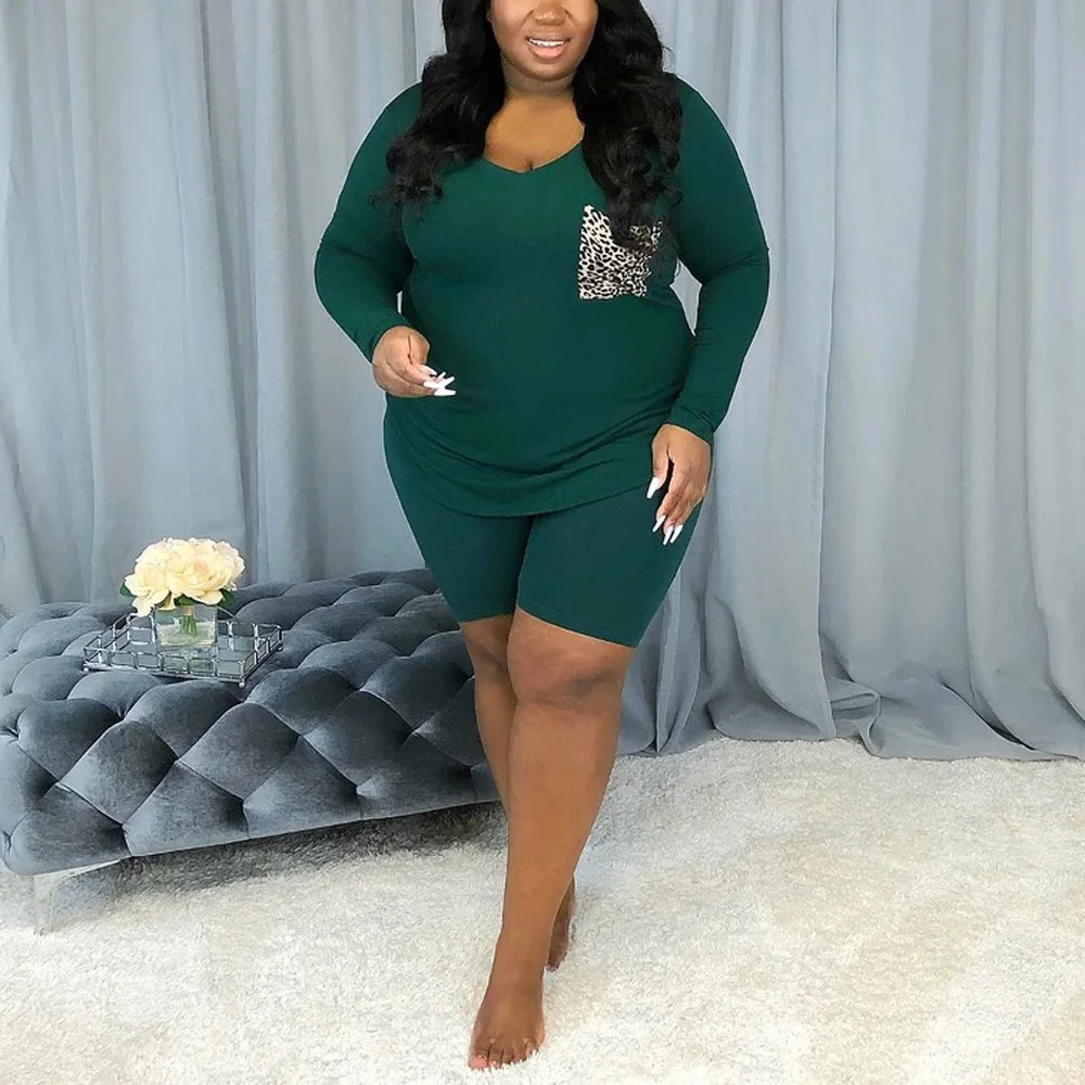 

4XL 5XL Plus Size Women Clothing Two Pieces Sets Green Leopard Print Blouse & Pants Causal Fashion Outfits 2 Pieces Matching Set