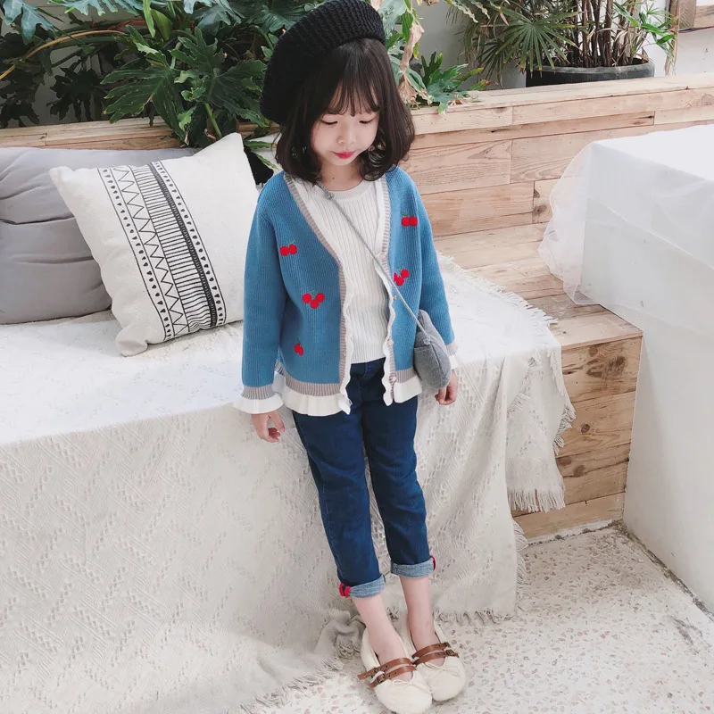 Повседневный Кардиган для девочек Осень-зима 2019 вязаные свитера маленьких