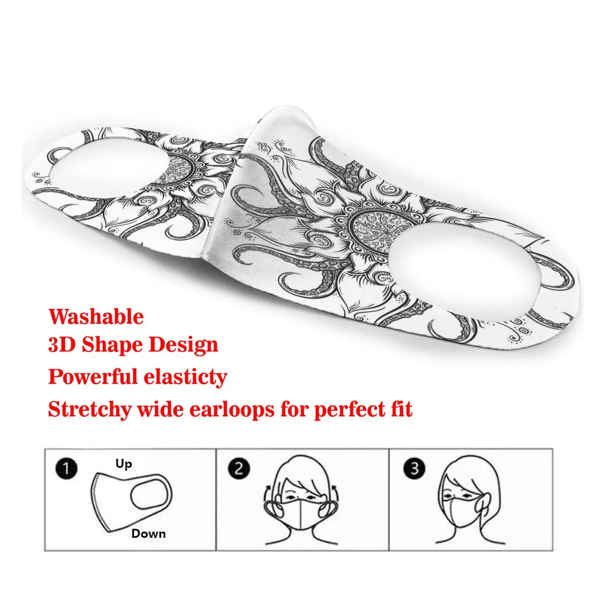 

Mouth Mask Octopus Sea Mandala Floral Dust Face Masks Cover Washable & Reusable for Adult Student Kids