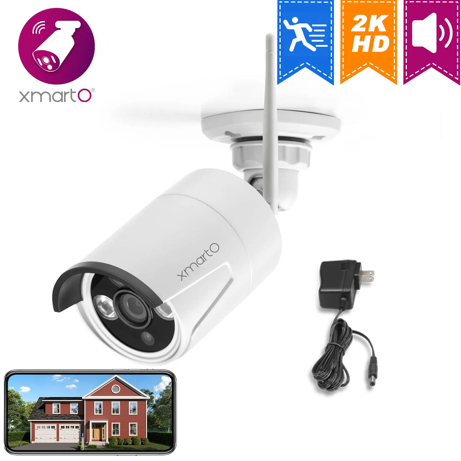 

XMARTO WB3024-W 3MP WiFi камера домашней безопасности со встроенным микрофоном (дополнительный с объективом 3,6 мм и разрешением 2K HD)