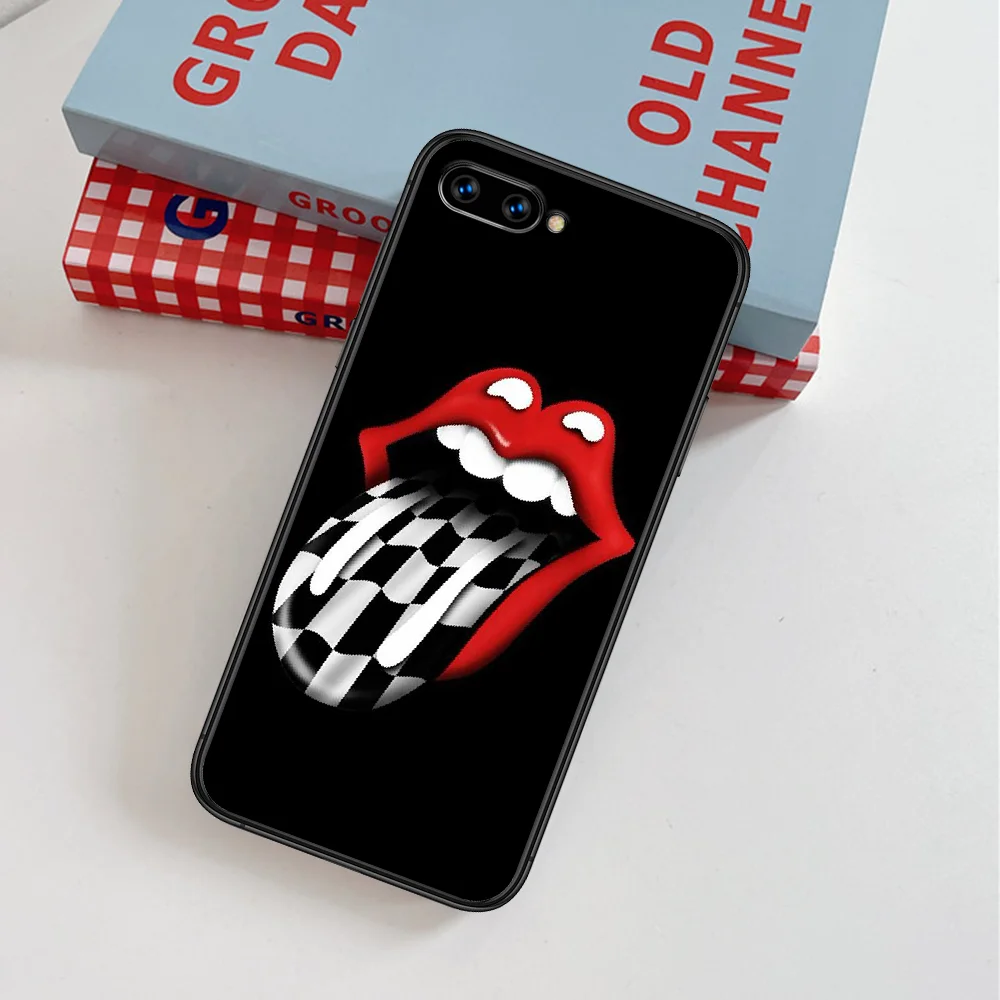 

Rolling Lip Fashion Band Stones Phone Case For Huawei Honor 6A 7A 7C 8 8A 8X 9 9X 10 10i 20 Lite Pro Play black Cover 3D Bumper