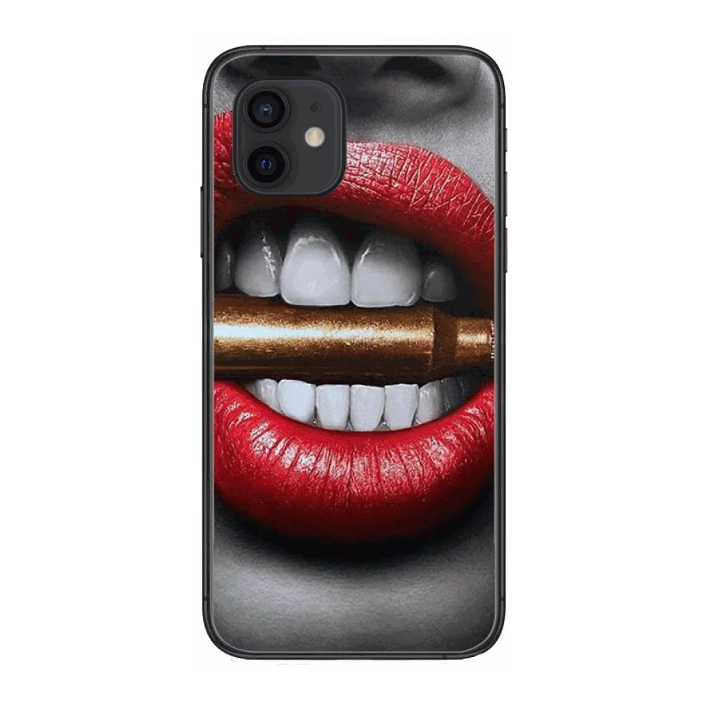 

Personality lips Style Phone Case cover For iphone 12 pro max 11 8 7 6 s XR PLUS X XS SE 2020 mini black cell shell