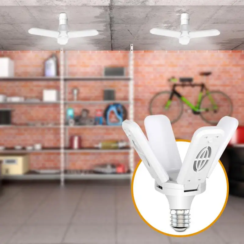 

30/40W LED Garage Lights Foldable E27 Bulb 4 Adjustable Fan Blades Deformable Workshop Warehouse Ceiling Lighting AC 170-265V