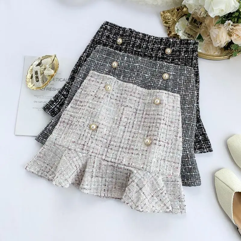 Женская Офисная Зимняя шерстяная клетчатая юбка Сумка с оборками для женщин