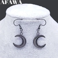 2022 fashion gothic crescent moon dangle earrings stainless steel women black color drop earrings goth wicca jewelry gift ek40