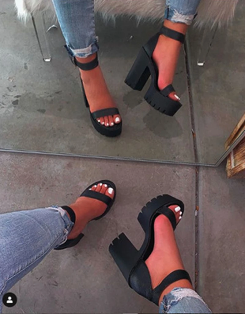 RIZABINA Summer Shoes Women Sandals Open Toe Ankle Strap Block High Heel Platform Sexy Ladies Footwear Black Size 37-41 |