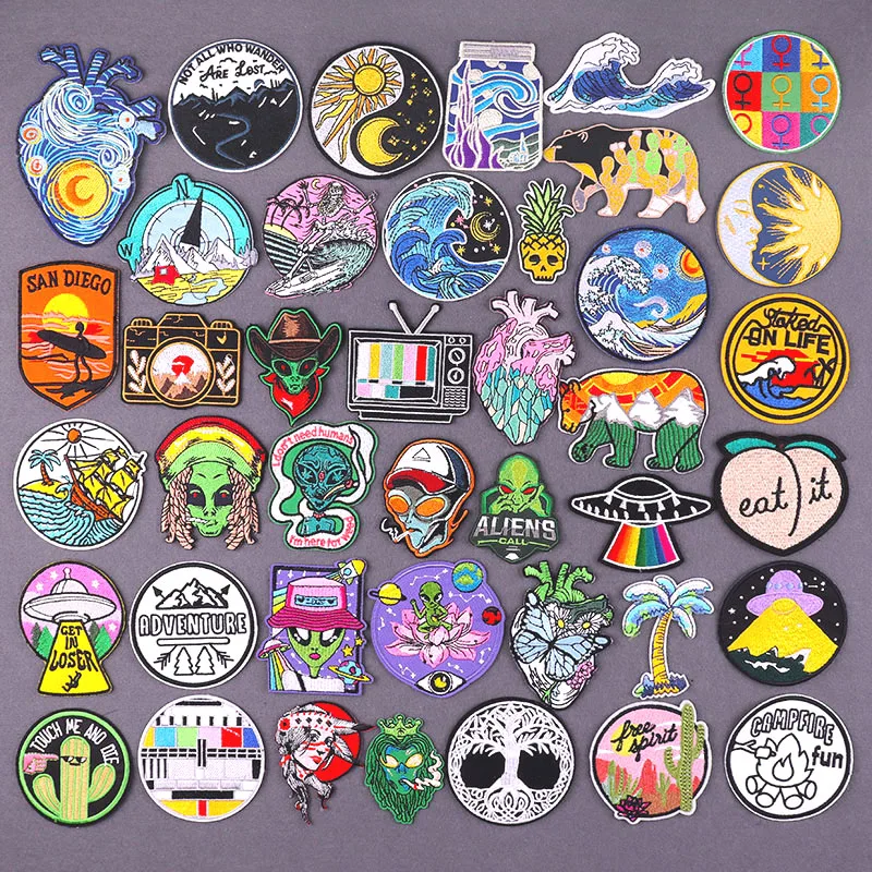 Мультяшные волнистые патчи для одежды с утюгом наклейки вышитые нашивки на