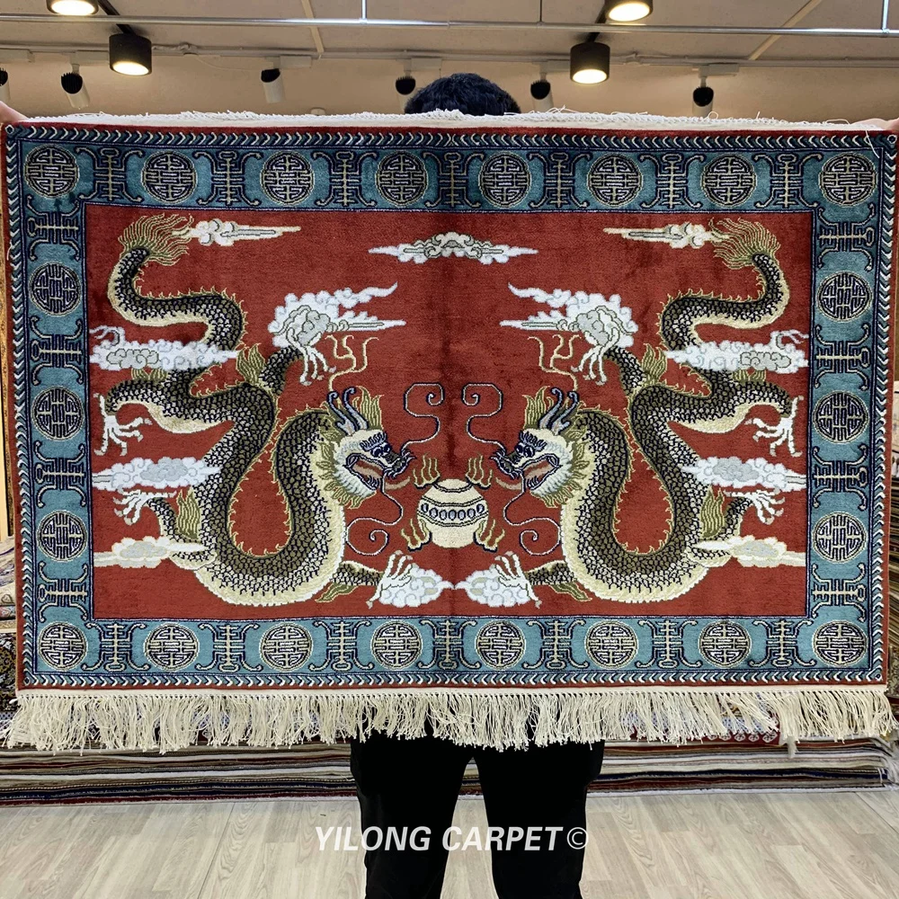 Yilong 2 'x 3' высокая плотность ковер Дракон гобелен красный маленький восточные