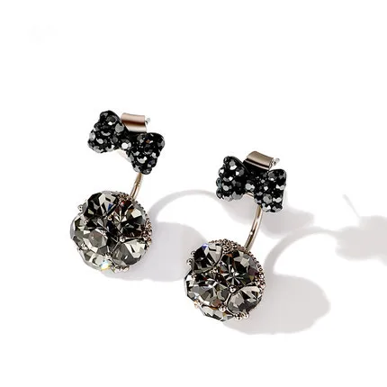New Elegant Rhinestone Crystal Zircon Ball Stud Earrings Fashion Design Black Bow Statement Earring Brincos Gift | Украшения и