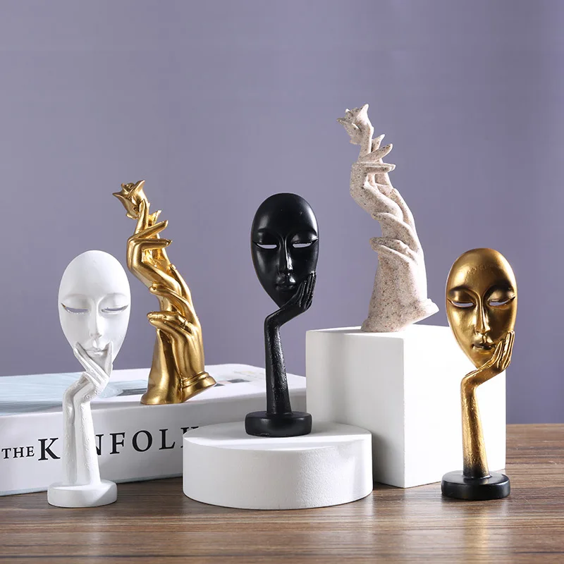 

Mini Mask People Decorations Think About Figure Home Entrance Decorations Model Sculpture Resin Statue Room Crafts Furnishings