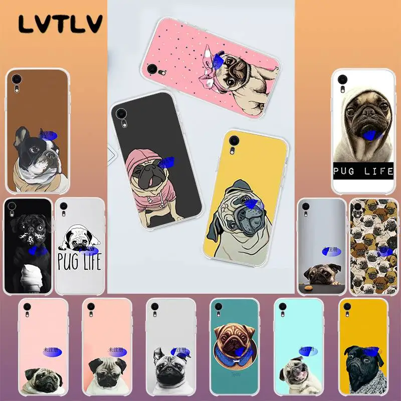 LVTLV прозрачный мягкий чехол для телефона из ТПУ с милым животным Мопсом iPhone 11 pro XS