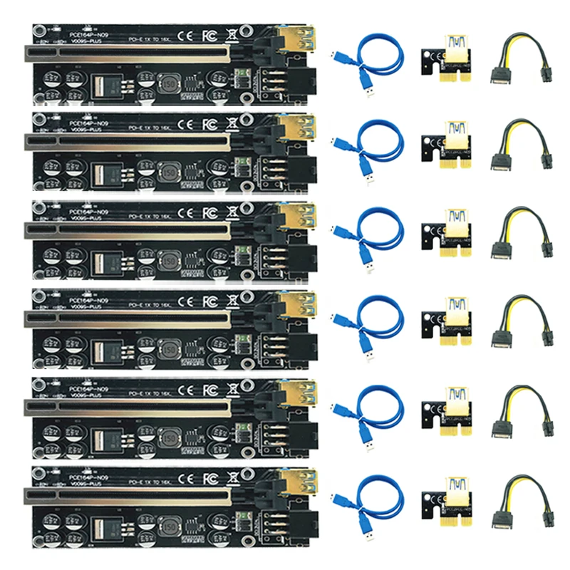 

6PCS PCIE Riser 009S Plus Video Card Extension Cable Adapter Cabo Riser PCI Express X16 Riser PCIE X16 for Bitcoin Miner Mining