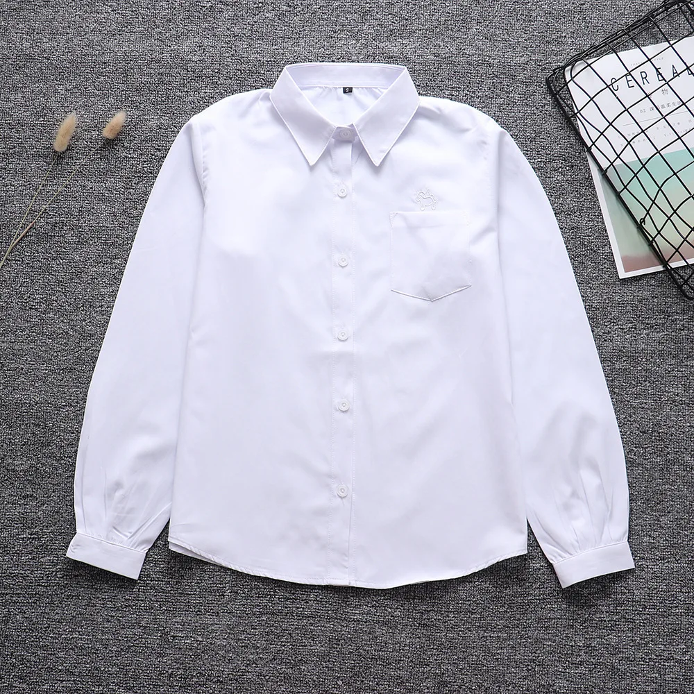 

Korean School Uniform Unicorn Pattern Girls Round Neck Jk Long Sleeve Shirt Japanese Orthodox School Uniform Cotton White Shirt