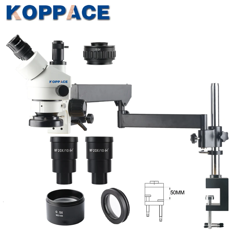 KOPPACE 3.5X 90X непрерывный зум Тринокулярный Стерео микроскоп рокер кронштейн