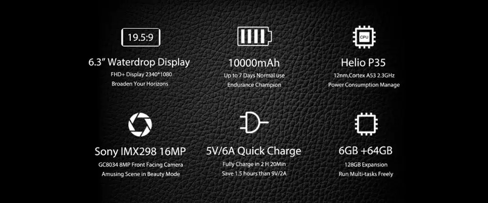 OUKITEL K12 смартфон с 5 дюймовым дисплеем процессором MTK6765 ОЗУ 6 ГБ ПЗУ 64 10000 мАч Android 9