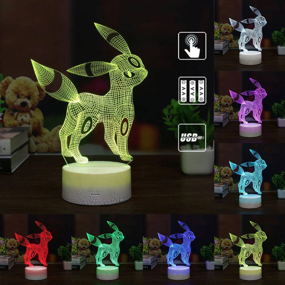 Покемон игра Mew 3D лампа Umbreon светодиодный декоративный ночник многоцветный RGB Декор для спальни Дети Рождественский подарок игрушки