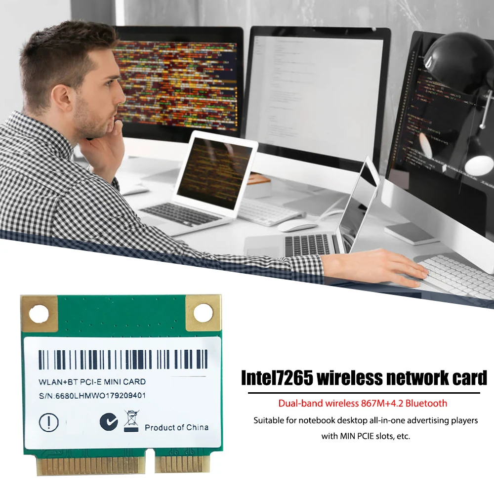 

MC-AC7265 Wireless Bluetooth 4.2 Network Card Dual-Band 2.4Ghz/ 5Ghz Wifi 6 Adapter 802.11ax/ac MINI Pcie Gigabit Network Card