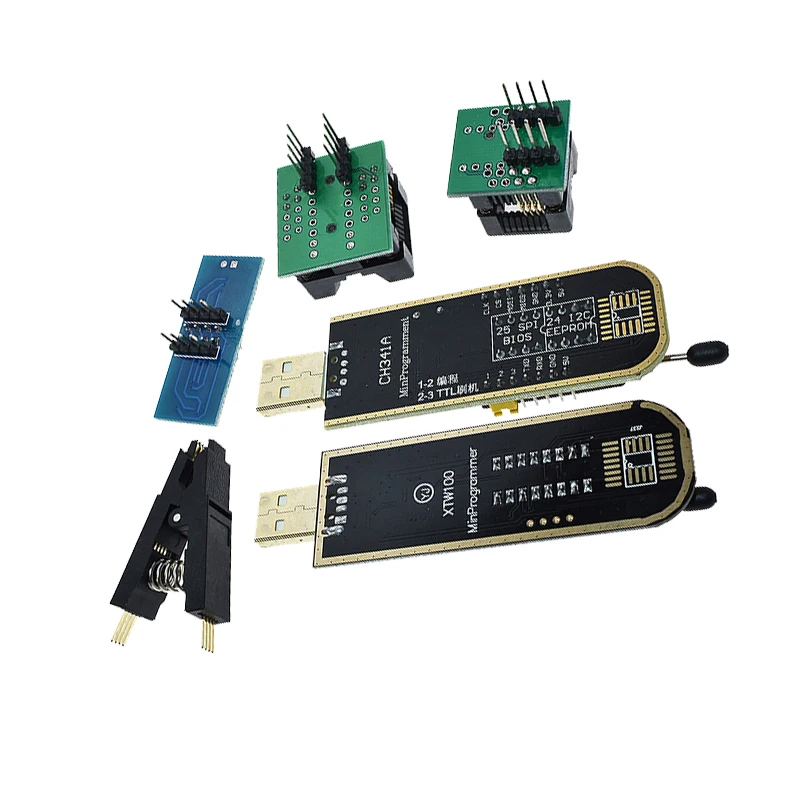 Программатор EEPROM CH341A XTW100 24 25 и пружинный зажим SOIC8 SOP8 для 93CXX / 25CXX/24CXX USB-модуль