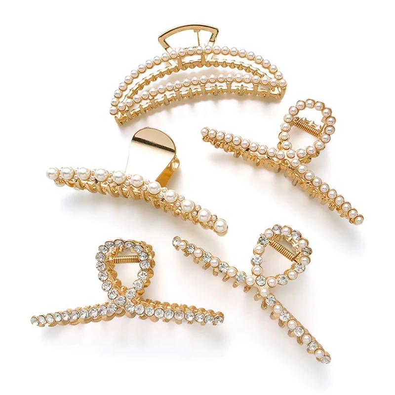 

Women Luxury Pearl Crystal Hair Clips Temperament Full Diamond Rhinestone Pearl Elegant Barrettes Hairgrips Hair Accessories