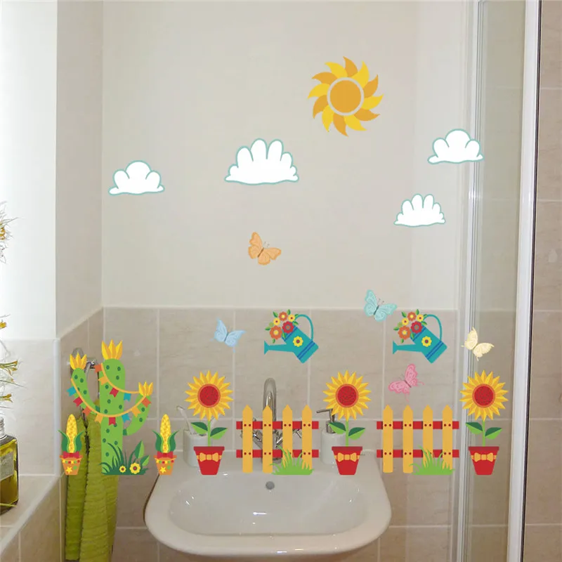 garden flower butterfly sun cloud wall stickers living room bedroom TV Background window decals mural arts decor | Дом и сад