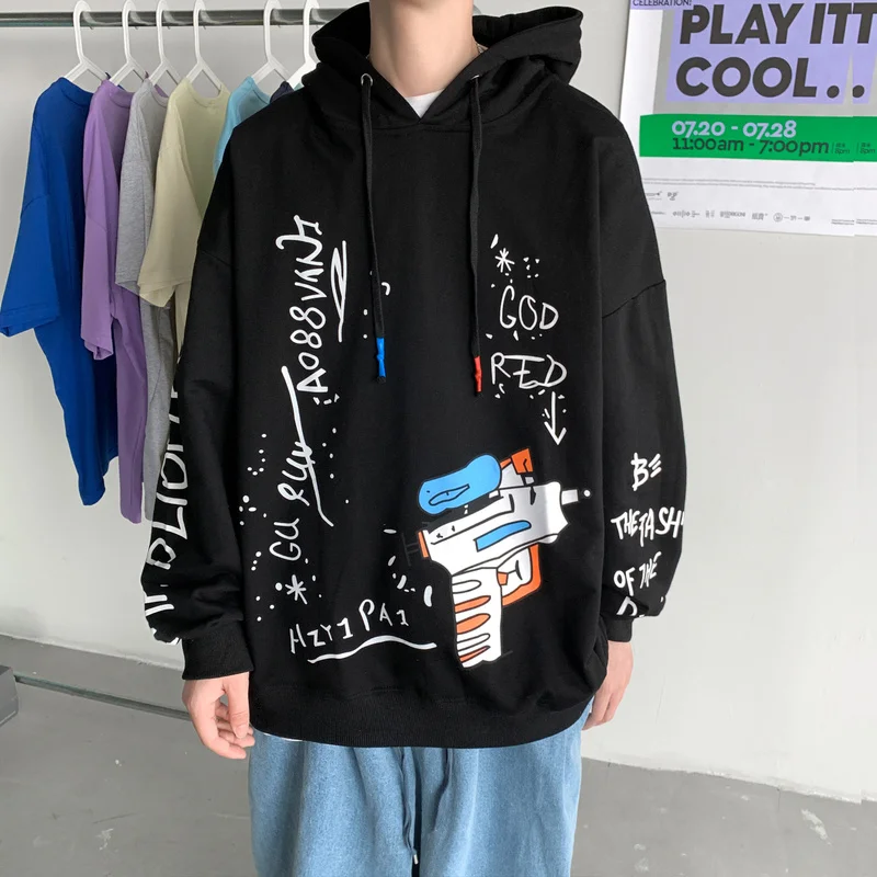 

Autumn Cotton Casual Hoodies Men Vintage Printed Hip Hop Creativity Graffiti Sweatshirts Fashion Loose Streetwear S/3XL