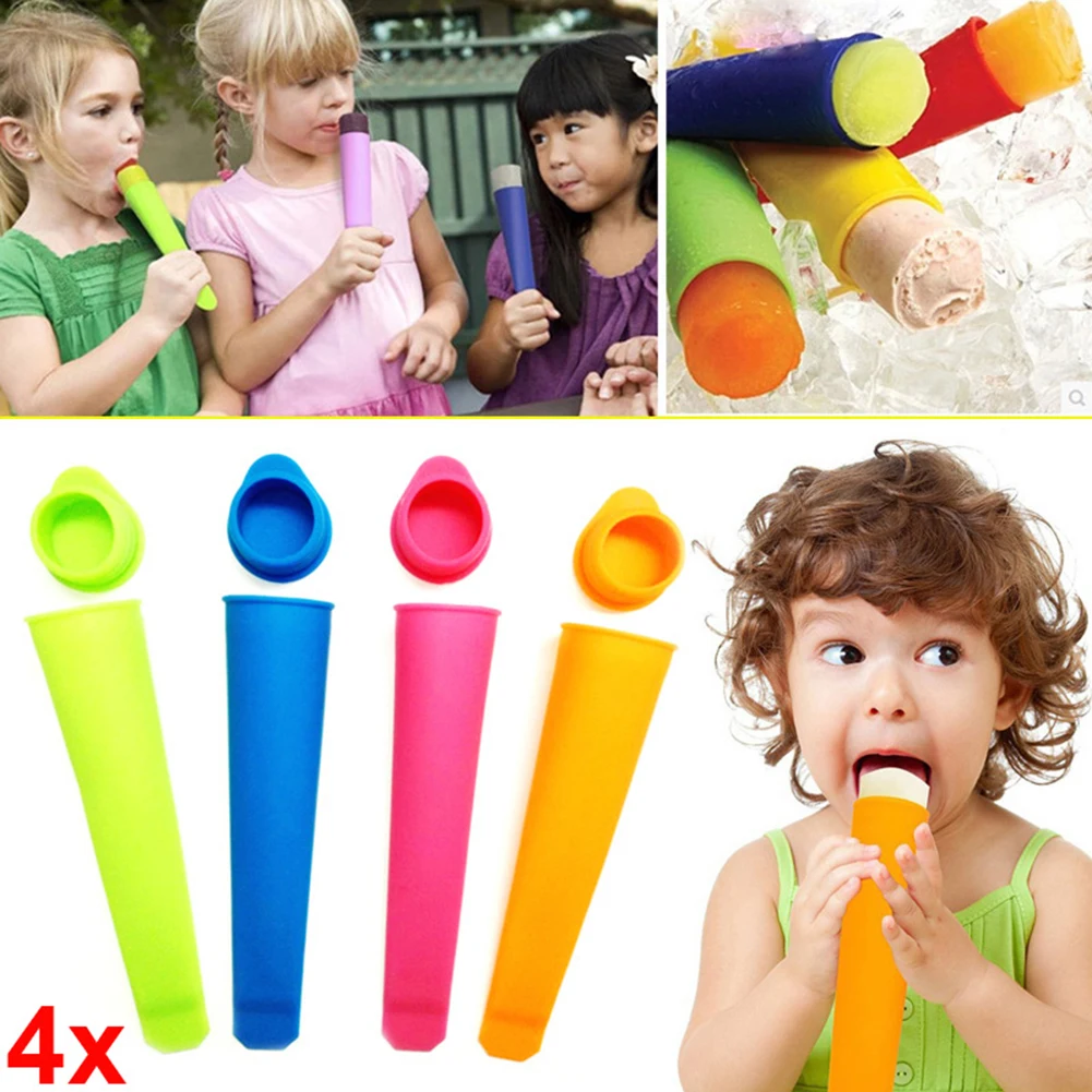 

4pcs Diy Popsicle Molds And Ice Pop Silicone Maker With Attached Lids And Recipe Ice Cube Maker Silicone Mold Moldes De Silicona