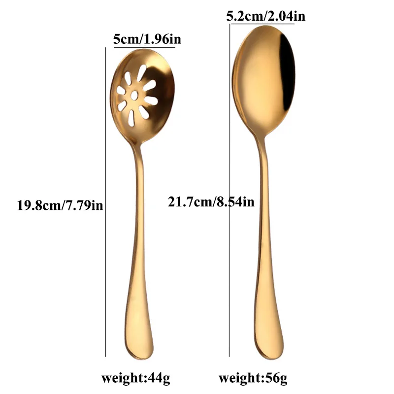 

Fashion Stainless Steel Gold Silver Utility Spoon Colander Colorful Dinner Soup Spoon Tableware Communal Spoons Colander